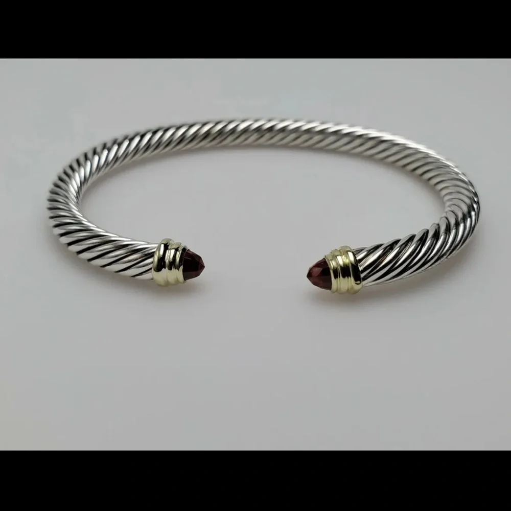 David Yurman Cable Classics Bracelet with Garnet and 14K Gold, 5mm - Picture 2 of 8